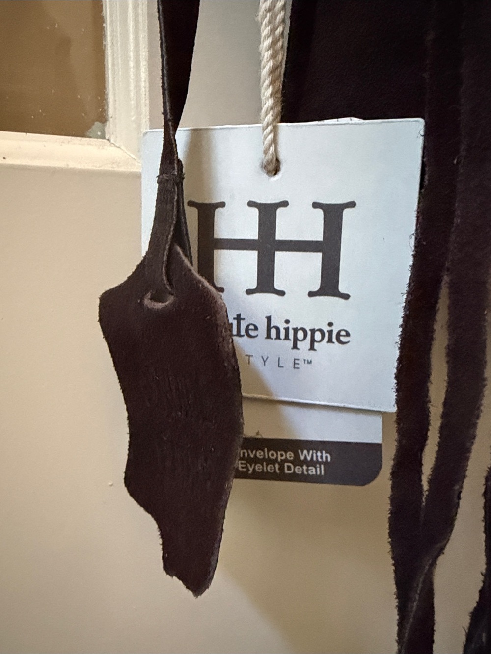 Haute Hippie Women’s Dark Brown Genuine Suede Grommet Fringe Flap Crossbody Bag - Picture 4 of 10